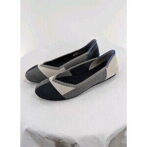 Rothy’s Beige Black Gray Captoe Flats 7.5 Ballet Work Office Preppy Comfort Shoe